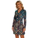 Flower Texture Background Colorful Pattern Long Sleeve Deep V Mini Dress  View2