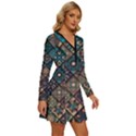 Flower Texture Background Colorful Pattern Long Sleeve Deep V Mini Dress  View3