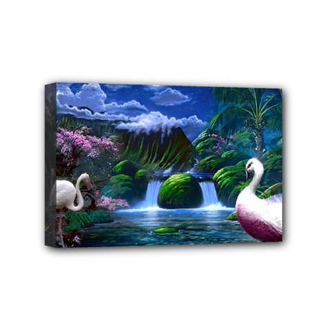 Flamingo Paradise Scenic Bird Fantasy Moon Paradise Waterfall Magical Nature Mini Canvas 6  X 4  (stretched) by Ndabl3x