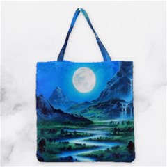Bright Full Moon Painting Landscapes Scenery Nature Grocery Tote Bag by Ndabl3x