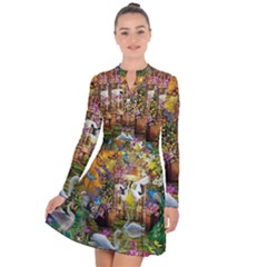 Garden Of Paradise Butterfly Swan Bird Painting Gazebo, Peacock Flower Long Sleeve Panel Dress by Ndabl3x