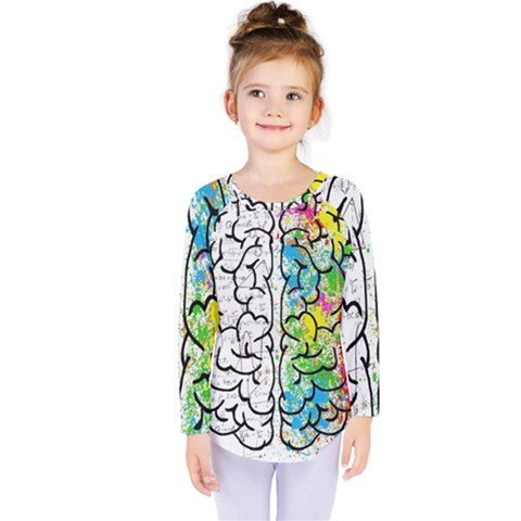 Brain Mind Psychology Idea Drawing Short Overalls Kids  Long Sleeve T-shirt by Azkajaya