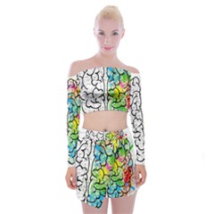 Brain Mind Psychology Idea Drawing Short Overalls Off Shoulder Top With Mini Skirt Set by Azkajaya