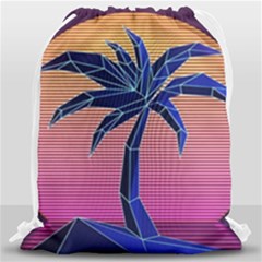 Abstract 3d Art Holiday Island Palm Tree Pink Purple Summer Sunset Water Drawstring Bag (large) by Cemarart