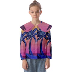 Abstract 3d Art Holiday Island Palm Tree Pink Purple Summer Sunset Water Kids  Peter Pan Collar Blouse by Cemarart