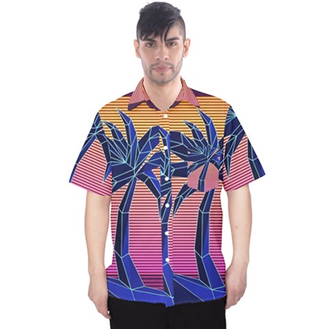 Abstract 3d Art Holiday Island Palm Tree Pink Purple Summer Sunset Water Men s Hawaii Shirt by Cemarart