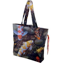Koi Fish Clown Pool Stone Drawstring Tote Bag by Cemarart