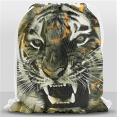 Angry Tiger Animal Broken Glasses Drawstring Bag (large) by Cemarart