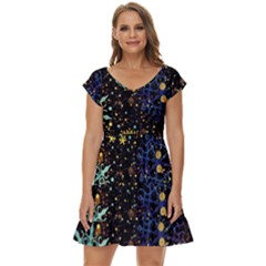 Gold Teal Snowflakes Short Sleeve Tiered Mini Dress by Grandong