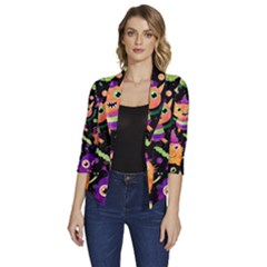 Fun Halloween Monsters Women s Draped Front 3/4 Sleeve Shawl Collar Jacket by Grandong