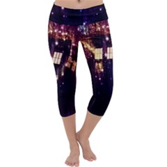 Tardis Regeneration Art Doctor Who Paint Purple Sci Fi Space Star Time Machine Capri Yoga Leggings by Cemarart