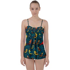 Bird Pattern Colorful Babydoll Tankini Set by Cemarart
