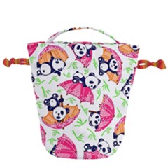 Panda Umbrella Pattern Drawstring Bucket Bag by Cemarart