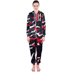 Shape Line Red Black Abstraction Hooded Jumpsuit (ladies) by Cemarart