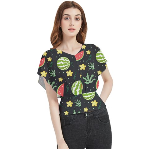 Watermelon Doodle Pattern Butterfly Chiffon Blouse by Cemarart