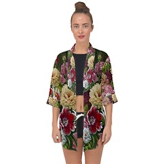 Parrot Painting Flower Art Open Front Chiffon Kimono by Cemarart