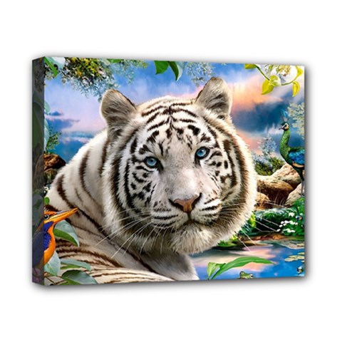 White Tiger Peacock Animal Fantasy Water Summer Canvas 10  X 8  (stretched) by Cemarart