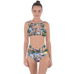 White Tiger Peacock Animal Fantasy Water Summer Bandaged Up Bikini Set  by Cemarart