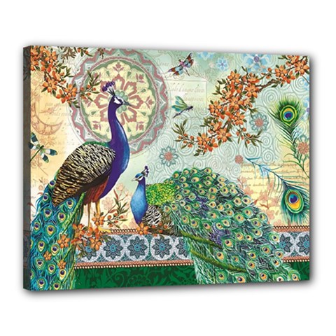 Royal Peacock Feather Art Fantasy Canvas 20  X 16  (stretched) by Cemarart