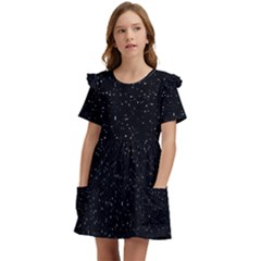 Simple Starry Sky, Alone, Black, Dark, Nature Kids  Frilly Sleeves Pocket Dress by nateshop