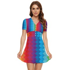 Rainbow Beautiful Seamless Pattern V-neck High Waist Chiffon Mini Dress by Cemarart