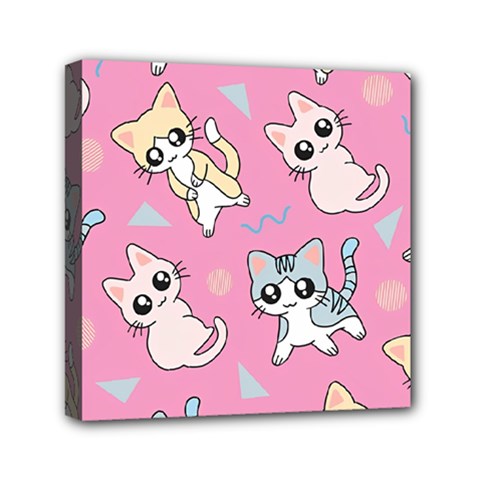 Cute Animal Little Cat Seamless Pattern Mini Canvas 6  X 6  (stretched) by Cemarart