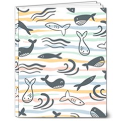 Seamless Vector Pattern With Little Cute Fish Cartoon 8  X 10  Hardcover Notebook by Cemarart