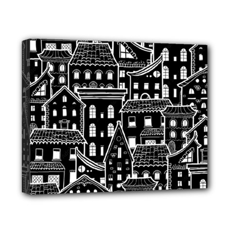 Dark Seamless Pattern With Houses Doodle House Monochrome Canvas 10  X 8  (stretched) by Cemarart