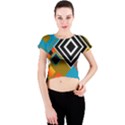 Retro Pattern Abstract Art Colorful Square Crew Neck Crop Top View1