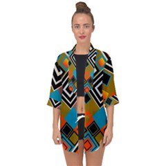 Retro Pattern Abstract Art Colorful Square Open Front Chiffon Kimono by Ndabl3x