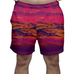 Time Wind Polishpattern Architecture Building City Cityscape Nature Pop-art Pop Surrealism  Retrowave Men s Shorts by Cemarart