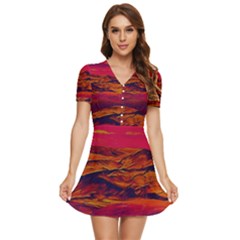 Time Wind Polishpattern Architecture Building City Cityscape Nature Pop-art Pop Surrealism  Retrowave V-neck High Waist Chiffon Mini Dress by Cemarart