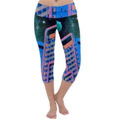 Fantasy City Architecture Building Cityscape Capri Yoga Leggings by Cemarart