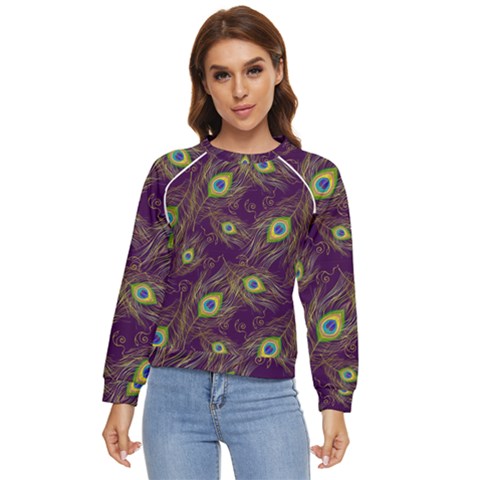 Feathers, Peacock, Patterns, Colorful Women s Long Sleeve Raglan T-shirt by nateshop