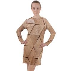 Wooden Triangles Texture, Wooden Wooden Long Sleeve Hoodie Dress by nateshop