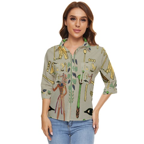 Egyptian Man Artifact Royal Women s Quarter Sleeve Pocket Shirt by Proyonanggan