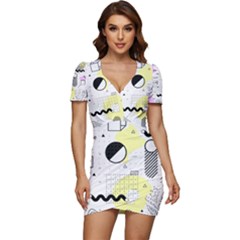 Graphic Design Geometric Background Low Cut Cap Sleeve Mini Dress by Grandong