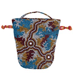 Authentic Aboriginal Art - Wetland Dreaming Drawstring Bucket Bag by hogartharts