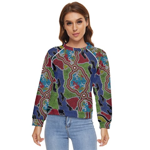 Authentic Aboriginal Art - Walking The Land Women s Long Sleeve Raglan T-shirt by hogartharts