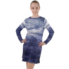 Majestic Clouds Landscape Long Sleeve Hoodie Dress by dflcprintsclothing