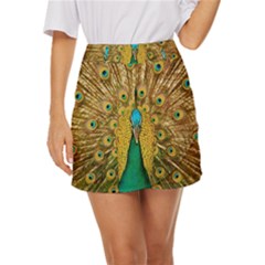 Peacock Feather Bird Peafowl Mini Front Wrap Skirt by Cemarart