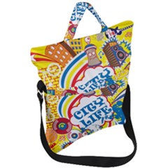 Colorful City Life Horizontal Seamless Pattern Urban City Fold Over Handle Tote Bag by Bedest