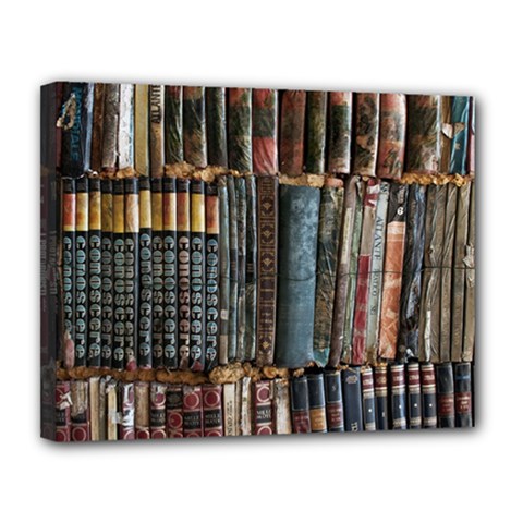 Pile Of Books Photo Of Assorted Book Lot Backyard Antique Store Canvas 14  X 11  (stretched) by Bedest