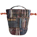 Pile Of Books Photo Of Assorted Book Lot Backyard Antique Store Drawstring Bucket Bag View2