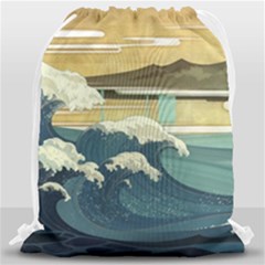 Sea Asia Waves Japanese Art The Great Wave Off Kanagawa Drawstring Bag (large) by Cemarart