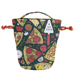 Seamless Pizza Slice Pattern Illustration Great Pizzeria Background Drawstring Bucket Bag by Cemarart