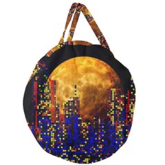 Skyline Frankfurt Abstract Moon Giant Round Zipper Tote by Cemarart