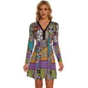 Pattern Design Art Techno  Dj Music Retro Music Device Long Sleeve Deep V Mini Dress  View1