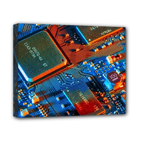 Gray Circuit Board Electronics Electronic Components Microprocessor Canvas 10  X 8  (stretched) by Cemarart