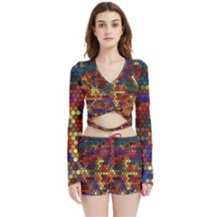 Zig Zag Pattern Geometric Design Velvet Wrap Crop Top And Shorts Set by Ndabl3x